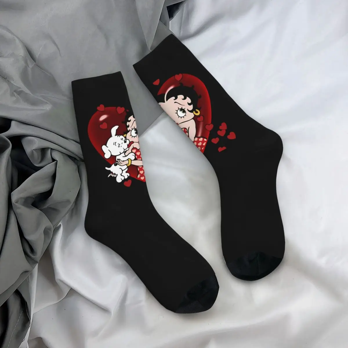 Chaussettes coordonnantes pour hommes et femmes, bas de dessin animé Mrs Boop, chaussettes de skateboard graphiques, qualité rétro, automne