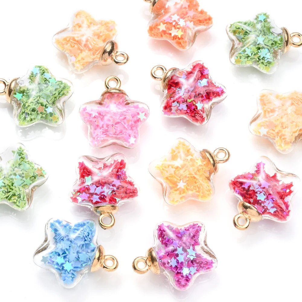10 Stück transparente Glasflasche, Stern-Pailletten, 20 mm Stern-Glaskugel-Anhänger für Schmuck, DIY, Mode, Halskette, Ohrring, Anhänger, Herstellung – Detail 3