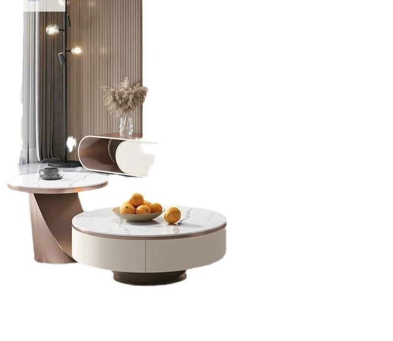 

New light luxury rock slab TV cabinet coffee table combination popular home high-end home floor TV cabinet