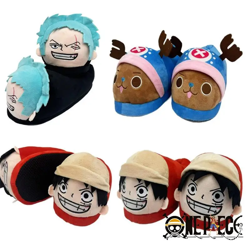 Anime uma peça casa chinelos macaco d. Luffy chinelos inverno quente mulheres homens tony chopper interior casal sapatos de pelúcia brinquedo