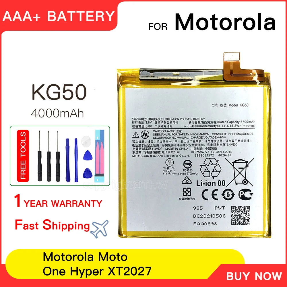 100% genuine KG50 Battery For Motorola Moto One Hyper XT2027 XT2027-1 XT2027-2 XT2027-3 Replacement Batteries Batteria