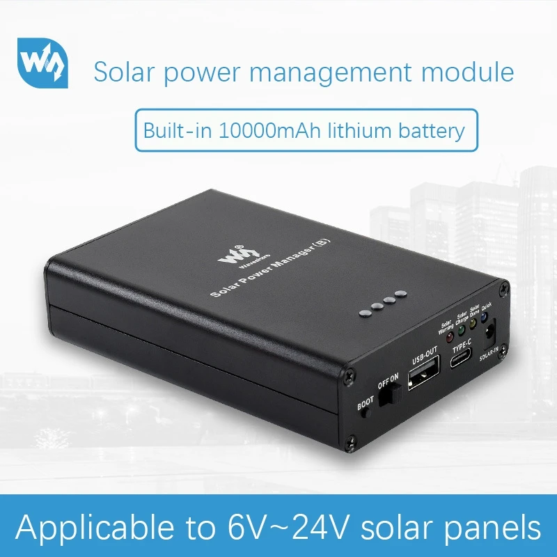 Waveshare 태양광 전력 관리 모듈, 6-24V 태양 전지판용, 회로 보호, 내장 10000MAh 배터리