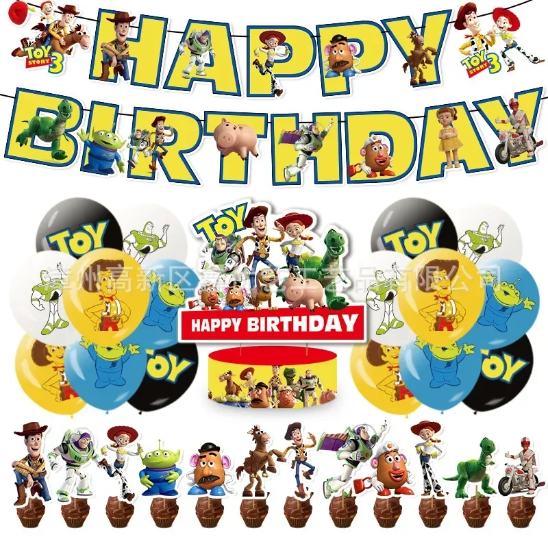 

Disney Toy Story Theme Birthday Party Cake Insert Balloon Decoration Supplies Set Anime Figures Buzz Lightyear Lotso Kids Gifts