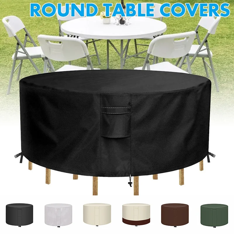 420D Heavy Garden Round Table Cover Outdoor Furniture Sofa Protection Rain Snow Table & Chairs Set Rainproof Supplies Patio Tool