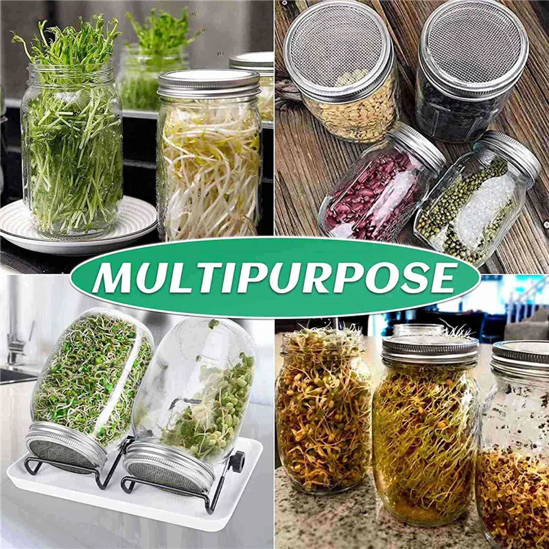 

Promotion!4X Seed Sprouting Jar Kit With 4 Wide Mouth Jars Bean Sprouts Growing Kit Growing Jar With Mesh Screen Lids