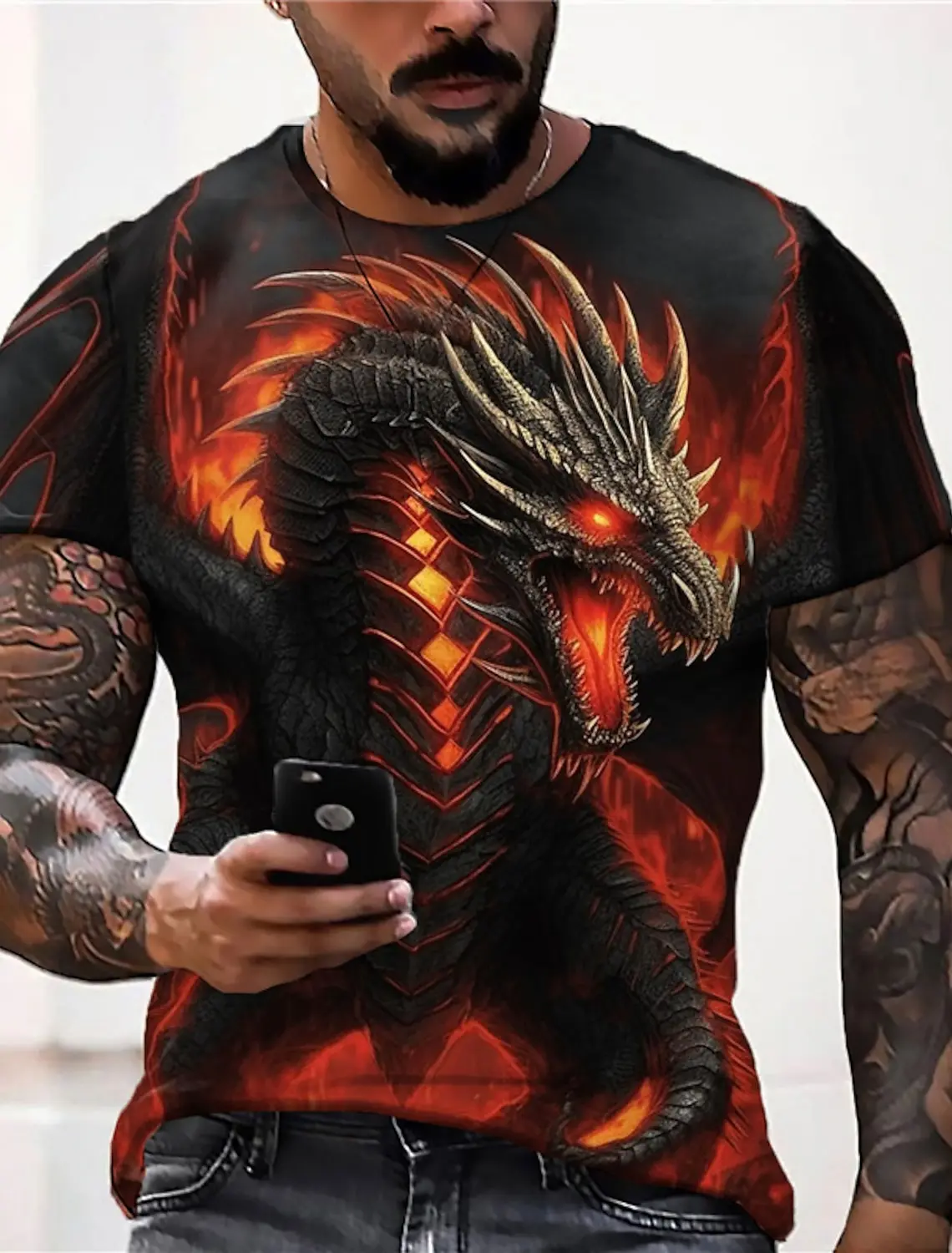 Summer Men\'s Vintage T Shirt 3d Print Oversized Retro Dragon Graphics Street Short Sleeve Men Clothing Fashion T-shirts Tee Tops