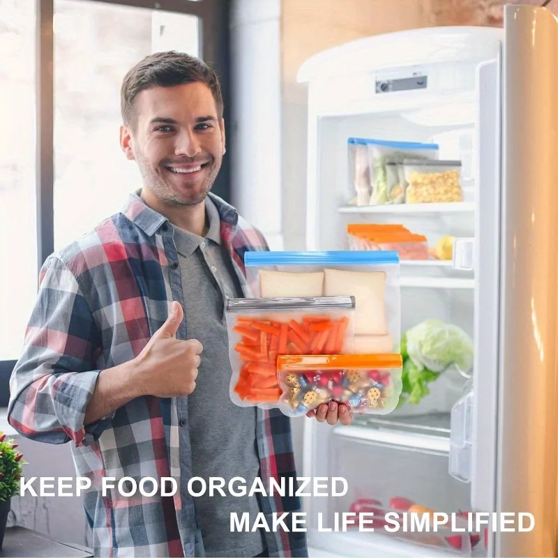 10 عبوات من أكياس الفريزر جالون قابلة لإعادة الاستخدام - آمنة للاستخدام في غسالة الأطباق، خالية من مادة BPA ومضادة للتسرب لتخزين الطعام للحوم والخضروات والحبوب (رمادي)