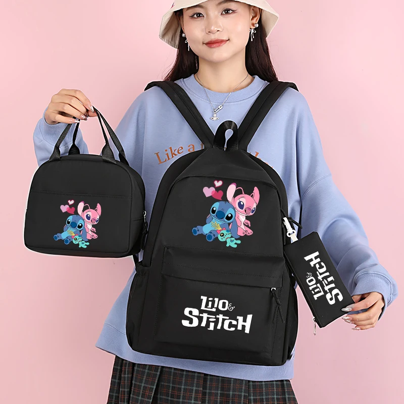 3 sztuk/zestaw plecak z motywem Stitch Disney Lilo z torbą na Lunch dla kobiet studencka torba na książki nastolatki torby szkolne wygodne zestawy