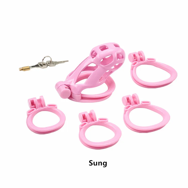 Beiaisi High Quality Pink Cobra Chastity Cage Strong And Light Cock Cage With 4 Arc Rings Chastity Belt Penis Lock Adult Toys