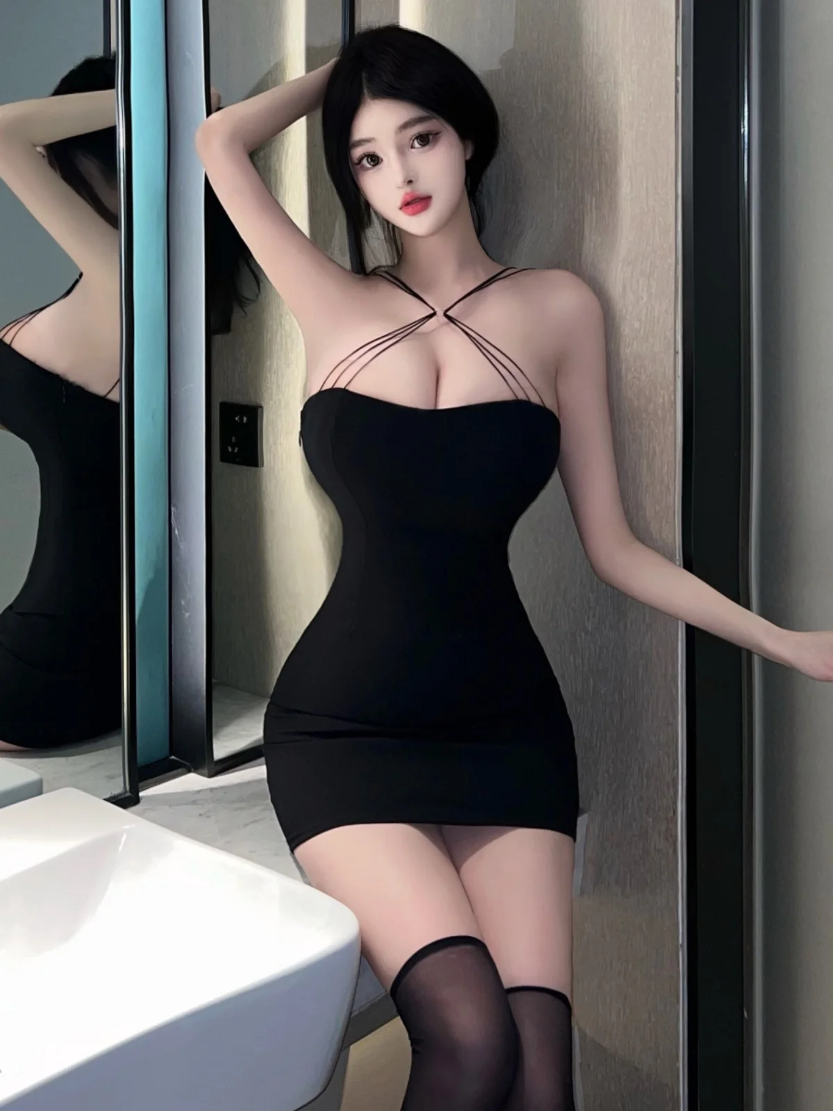 

Low Cut Sexy ort Dr Bar Nightclub Hot Girl Sle Slim Fit Bal High Waist Dr for Young Women 8-24 Years Old
