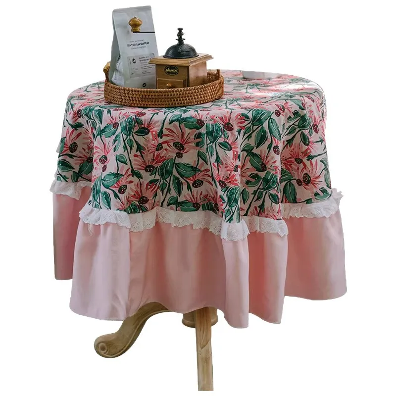 American retro fabric dining table cloth light luxury high-end tablecloth outdoor balcony garden round table mat stall coffee t