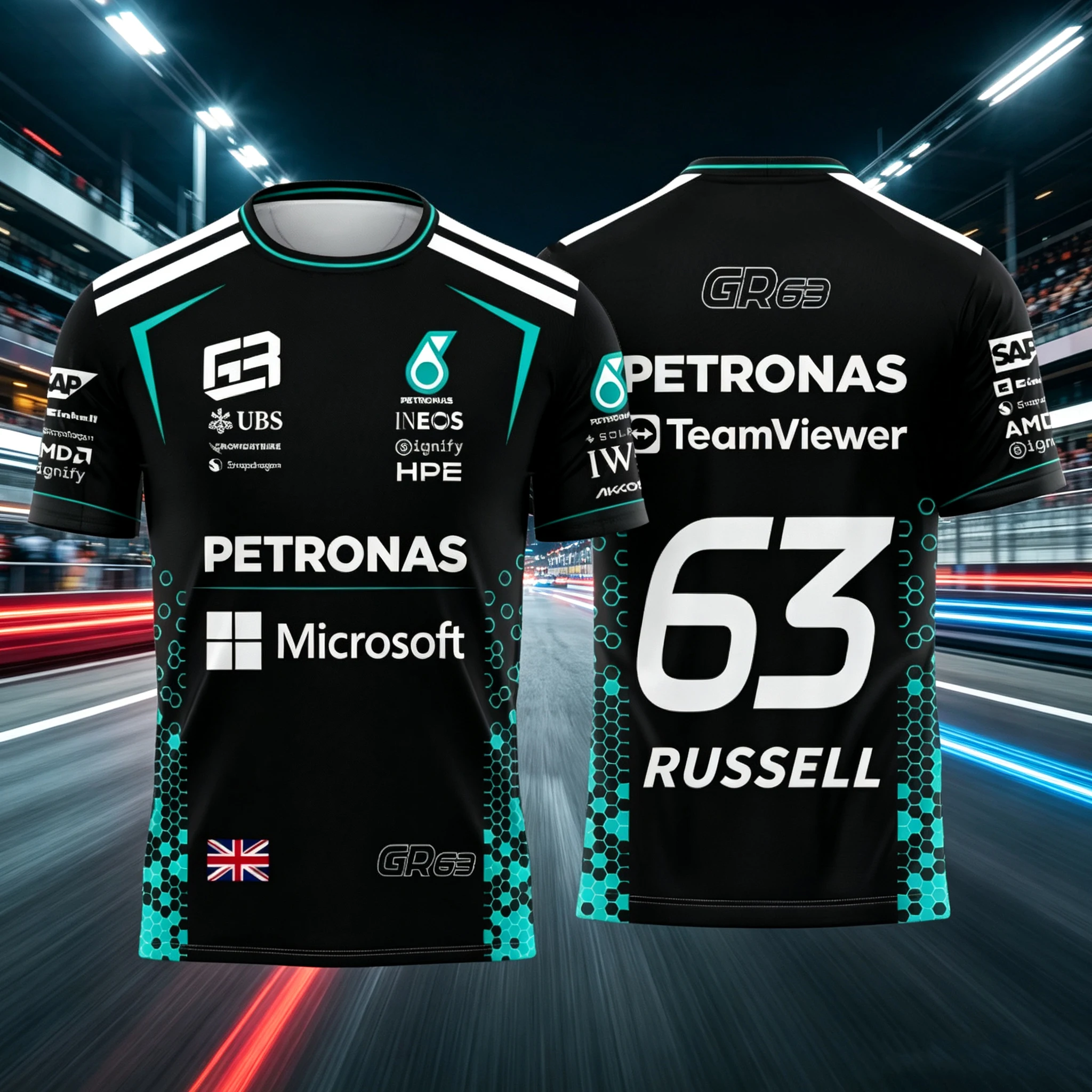 2026 Kimi Antonelli und George Russell Racing Fan Kurzarm-T-Shirt mit Aufdruck, atmungsaktive Outdoor-Sport- und Familienkleidung für zu Hause – Detail 4