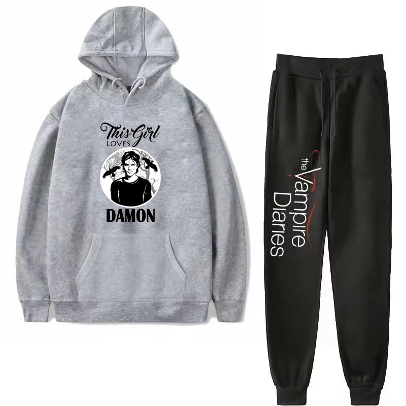 2026 New Men's Outfits The Vampire Diaries Casual Hooded Sweatshirt Sportswear Outdoors Sports Clothing Autumn Hoodie Pants Sets