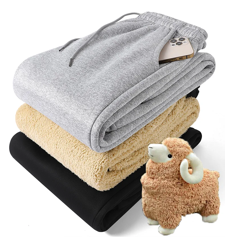 Lamb fleece warm and fleece casual pants for men, thickened autumn and winter new style pants, imitation cotton composite fabric