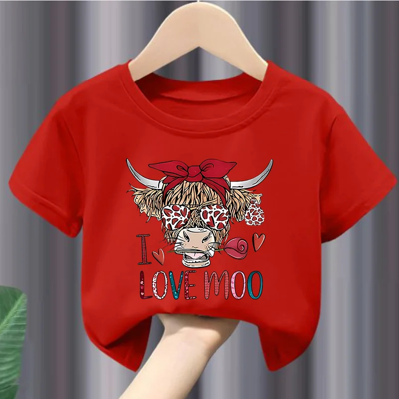 INS filles col rond T-shirt lunettes de dessin animé motif de vache à manches courtes robe d'été pour enfants vêtements pour enfants vêtements pour garçons