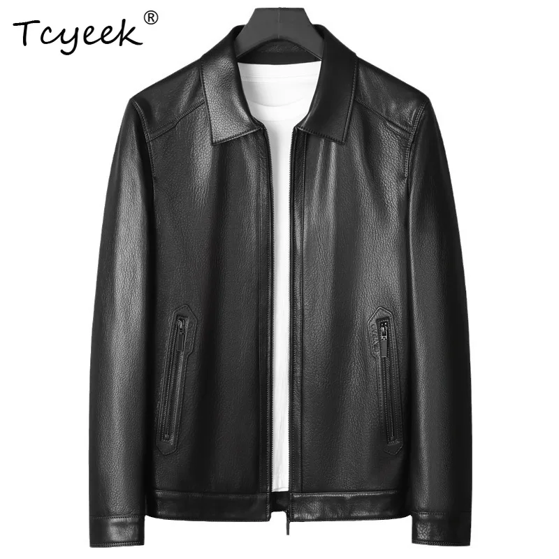

Tcyeek Sheepskin Spring Autumn High End Trendy Lapel Black Short Men's Genuine Leather Jacket Jaqueta De Couro Masculina 가죽자켓