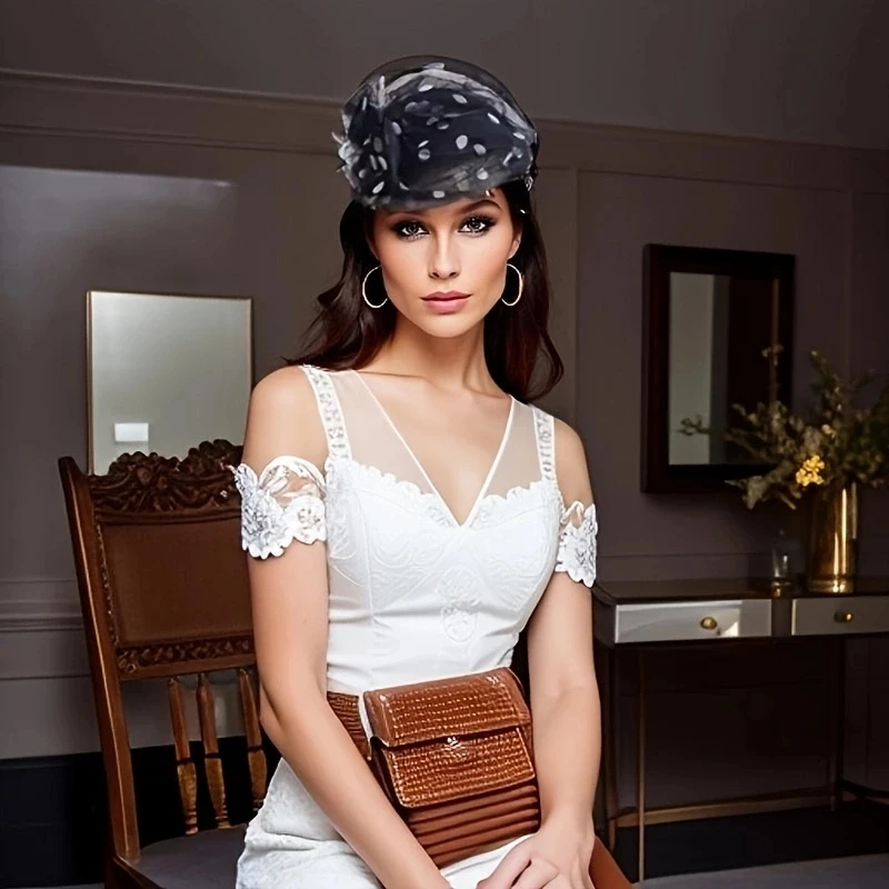Spring Summer Vintage Glitter Sequin  Wide Brimmed Women\'s Half Hat Breathable Cover Hair Half Hat Hoop Headband French Fashion