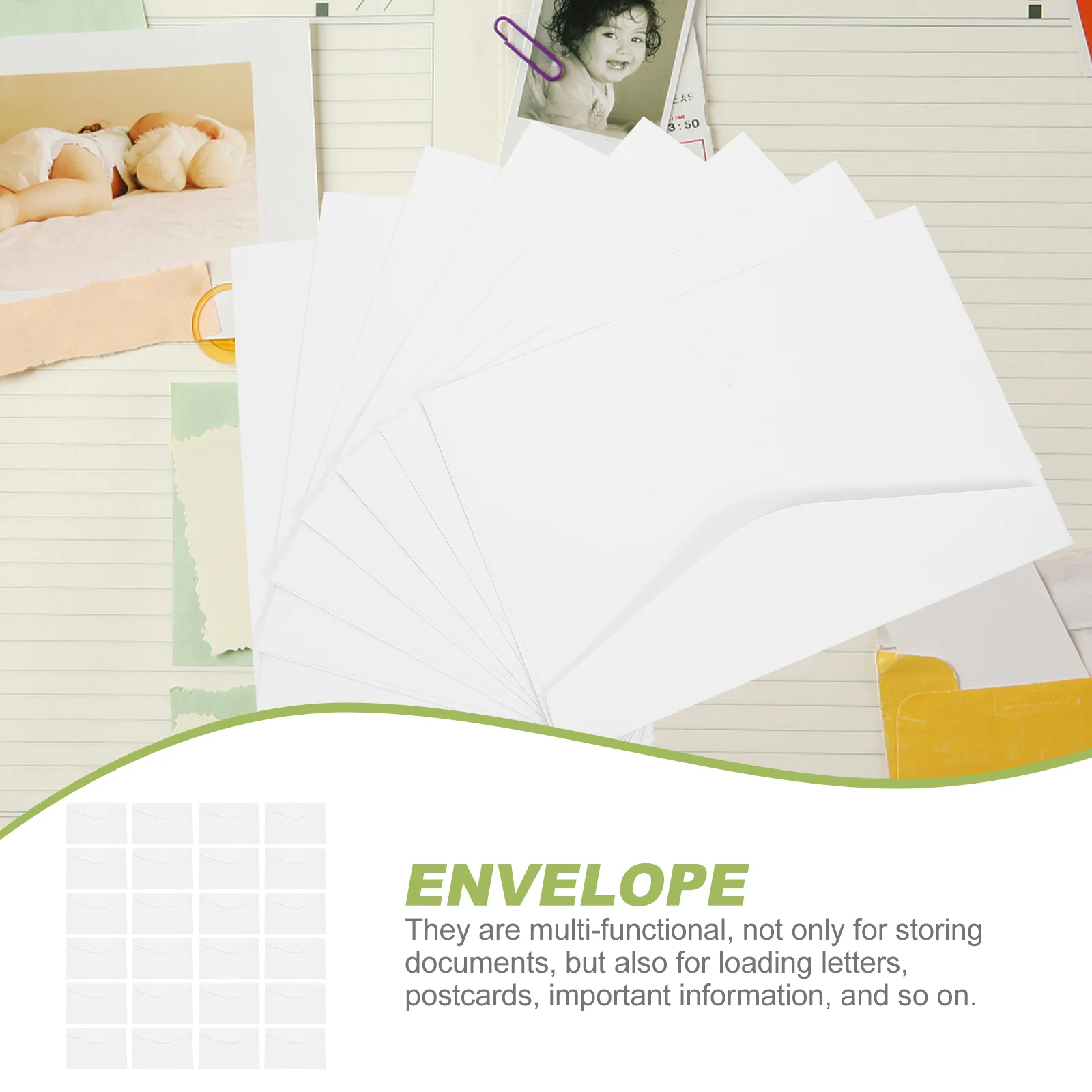 Envelope de papel grosso para cartões, envelopes brancos, grosso e portátil, 50 PCs