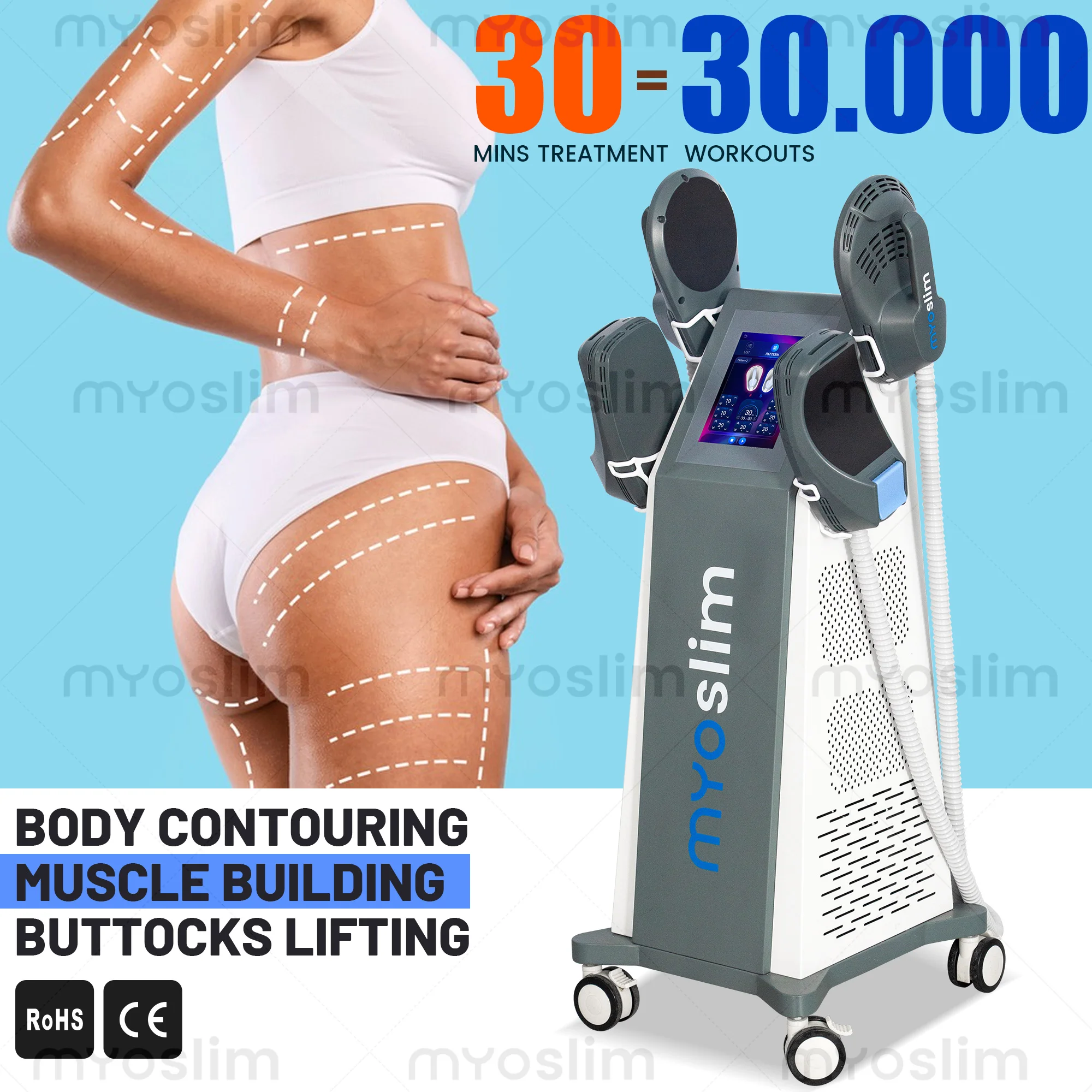 Appareil de sculpture corporelle EMS MYOslim 6500W avec technologie 15Tesla pour le remodelage de la taille et le renforcement musculaire en institut de beauté
