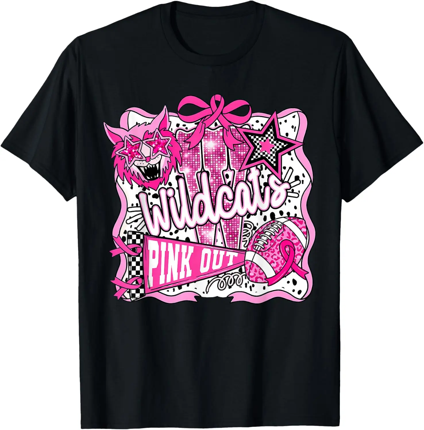 Wildcats Pink Out Coquette Football Game Day Tee T-Shirt vintage style tee  boxy fit tee black graphic tee 100% cotton men