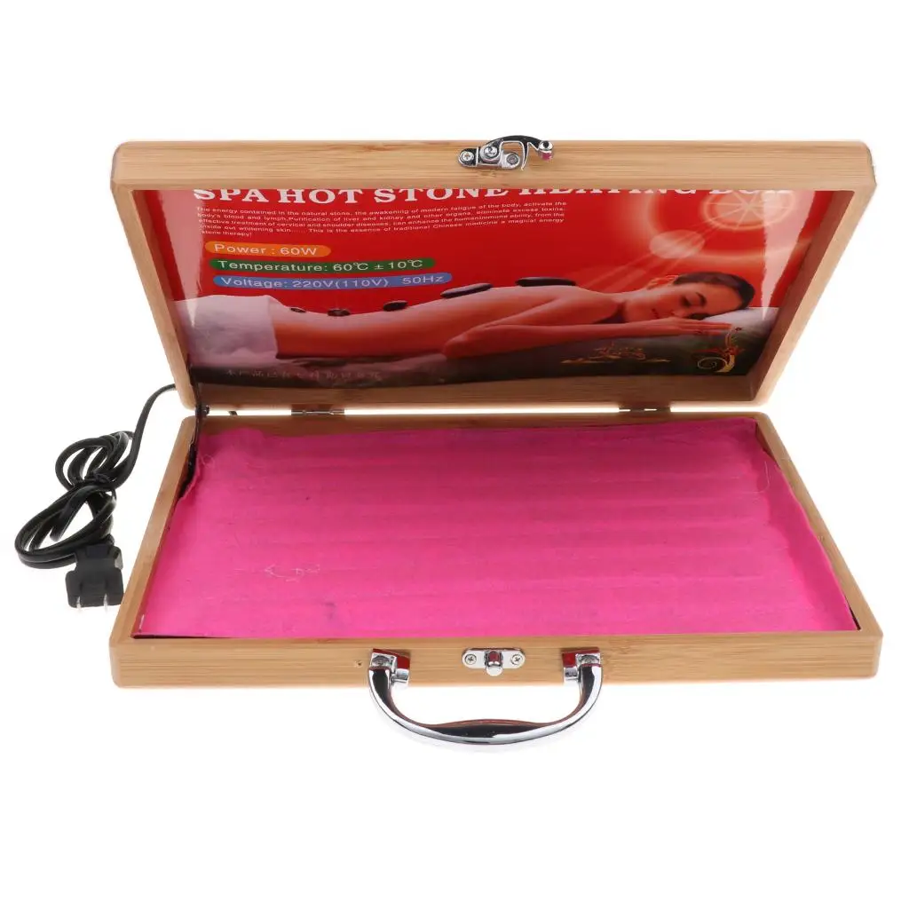 Professional Electric Wooden Heating Box Warmer Case Natural Energy Massage Stone Set