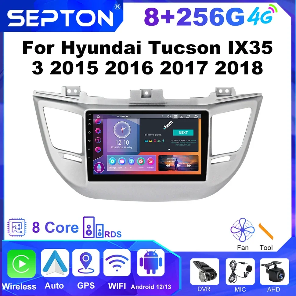 

Магнитола SEPTON на Android для Hyundai Tucson IX35 3 2015 2016 2017 2018, мультимедийный плеер с GPS, DSP, Wi-Fi, 8 + 128 ГГц, 4G