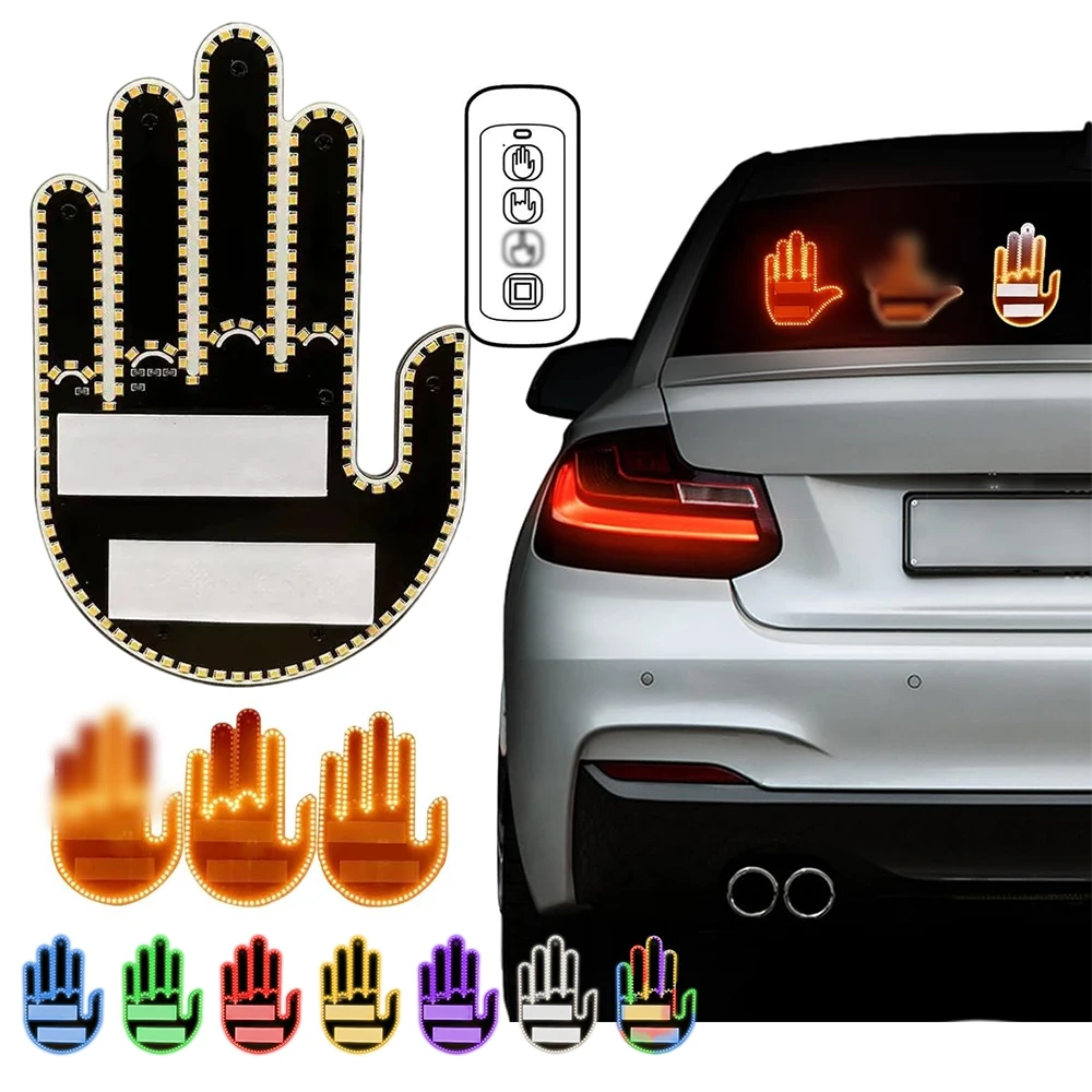 Hand Gesture Light for Car LED Hand Gesture Sign Light Funny Warning Light with Remote for Rear Window Car Accessories