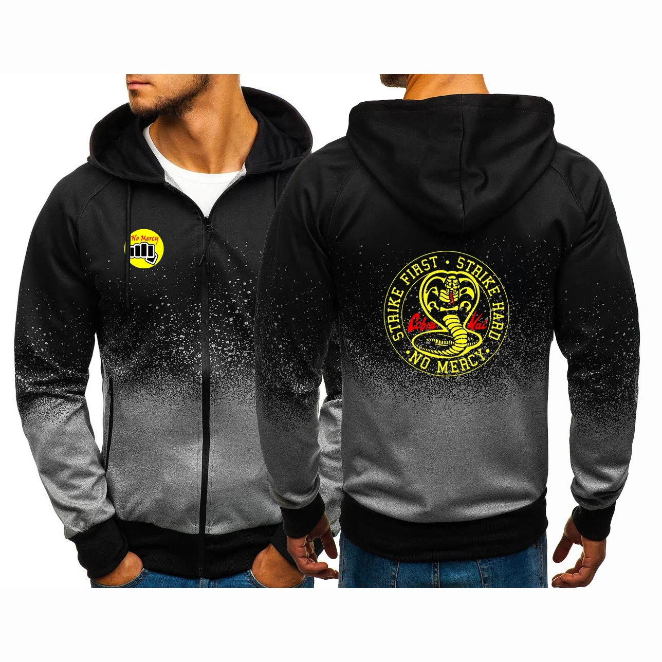 2024 Spring Autumn Men's Cobra Kai Logo Printed Gradient Color Hooded Jacket Personality Comfortable Breathable Cardigan Outwear