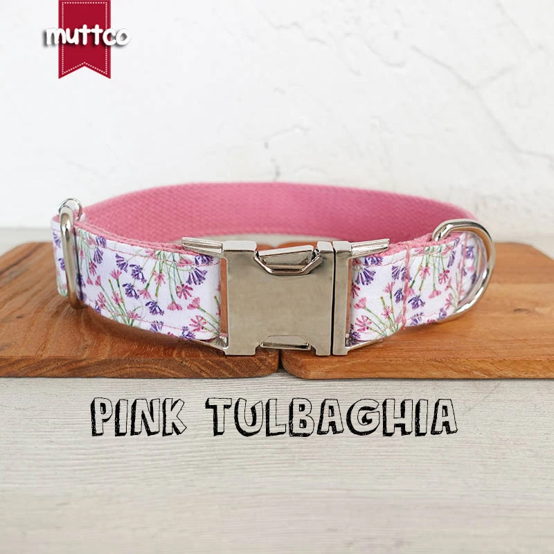 

MUTTCO The independent design pet dog collar PINK TULBAGHIA personalized adjustable puppy nameplate collar 5 sizes UDC133