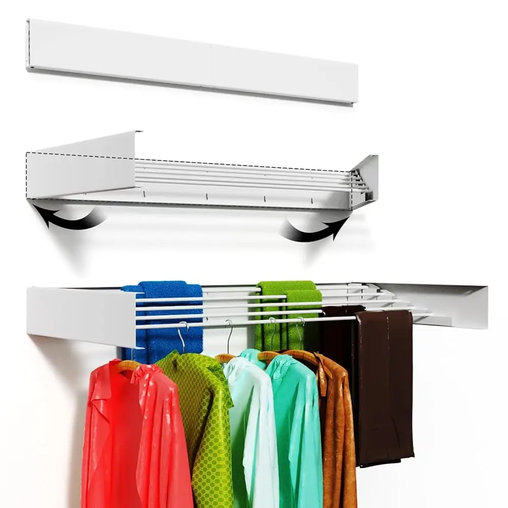 

Free ShippingWall Mounted Drying Rack for Laundry 40'', Folding Drying Rack Clothing Wall Mount with 5 Rods, Space Saving for In