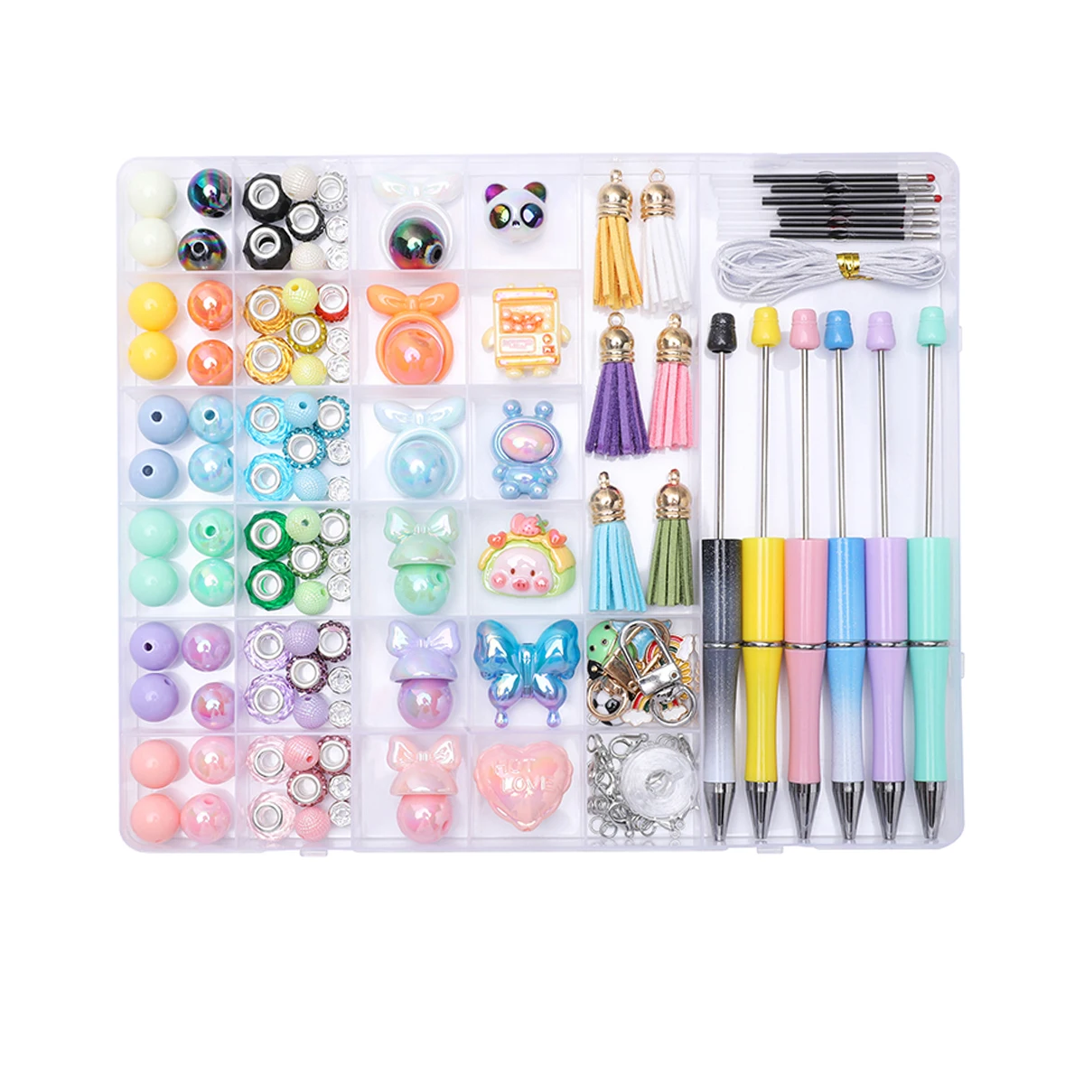 1Set/Bbag DIY Beadable Pens and Friendship Bracelet Set, Multicolor Plastic Beadable Ballpoint Pens - DIY Craftable Pen Set For