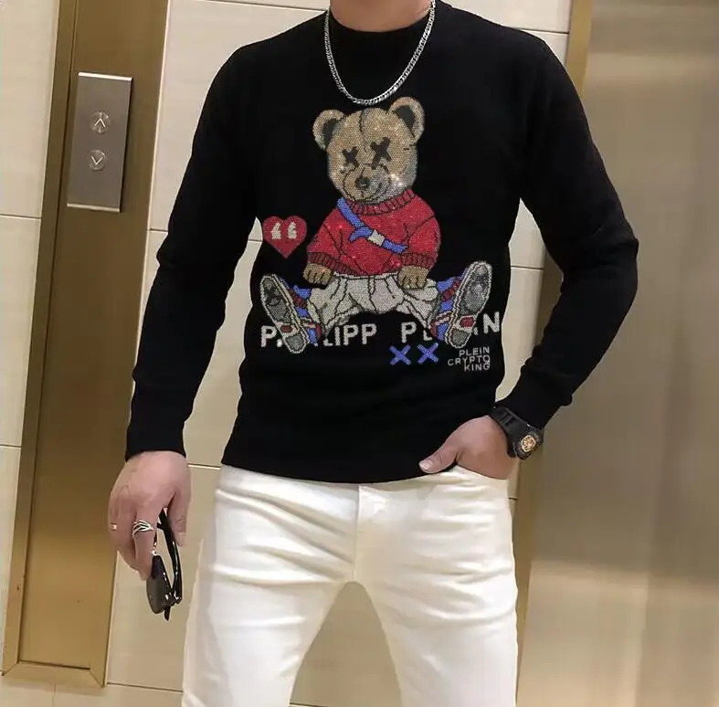 Rhinestones Casual Men's  Pullover sweater drop Cartoon designer men clothes winter