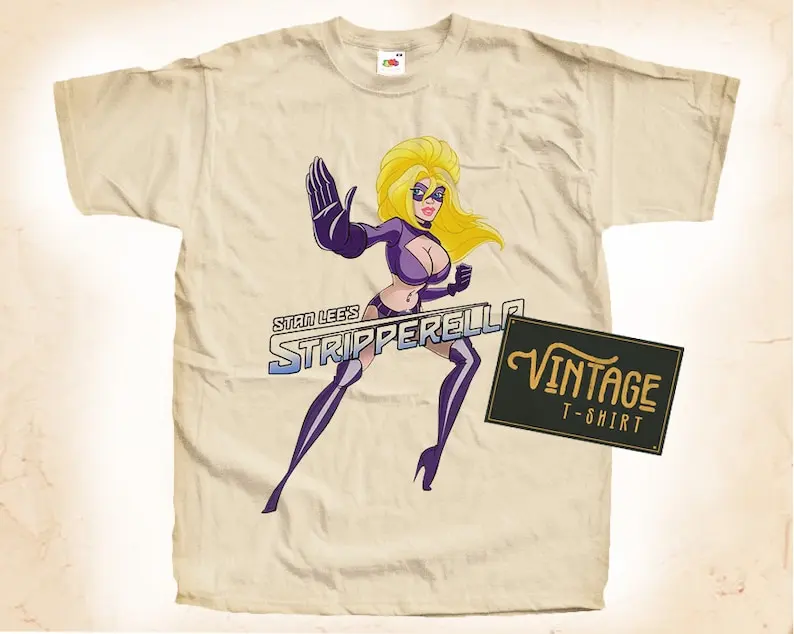 

Stripperella T shirt Tee Natural Vintage Cotton Movie Poster Beige All Sizes