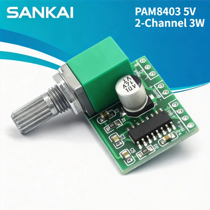 Placa Amplificadora de Audio PAM8403 de 5V y 2 Canales con Control de Volumen, Alimentación por USB para Aplicaciones