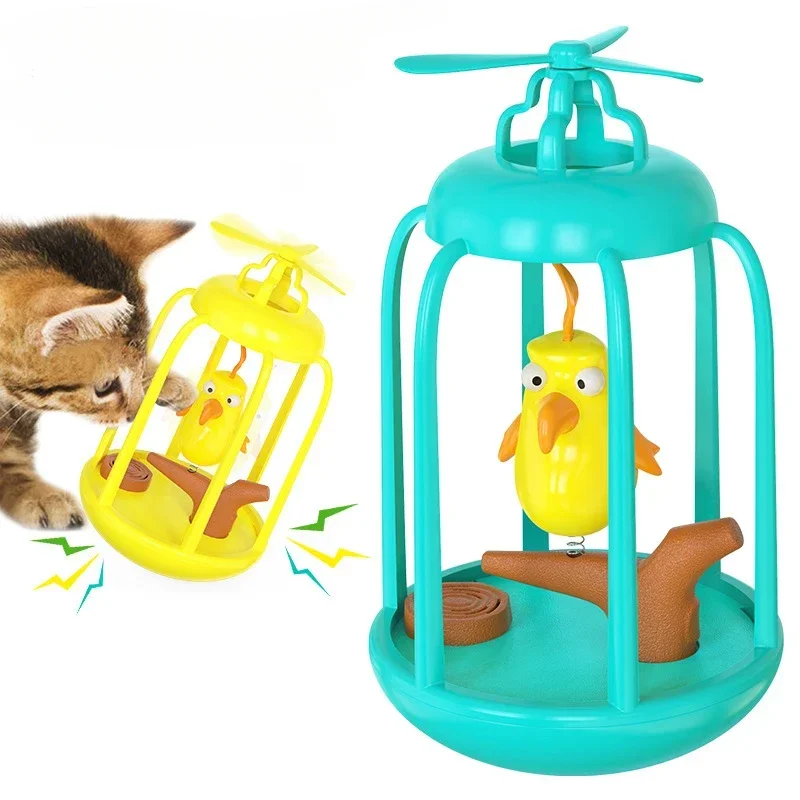 

Cat Interactive Toys with Squeaky Swinging Bird Cage & Windmill Toy for Inceasing IQ Relieve Anxiety Kitty Grabing Bird Cage Toy