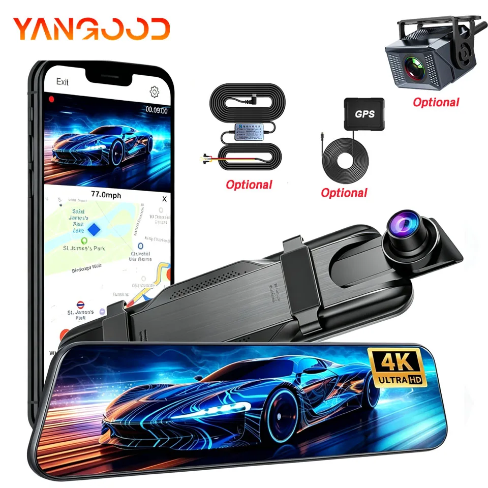 4K+2.5K Touch Screen Rearview Mirror Optional Dual Driving Recorder WiFi GPS Dashcam WDR Night Vision Cars 24 Parking Monitors