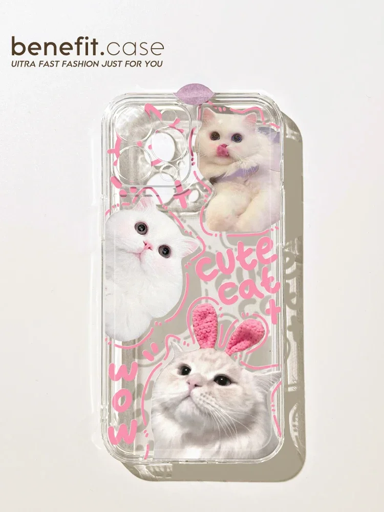 Cute Kitten Phone Case for iPhone 15 14 13 12 11 Pro Max XR XS X 7 8 Plus Mini SE Clear Cat Mobile Case