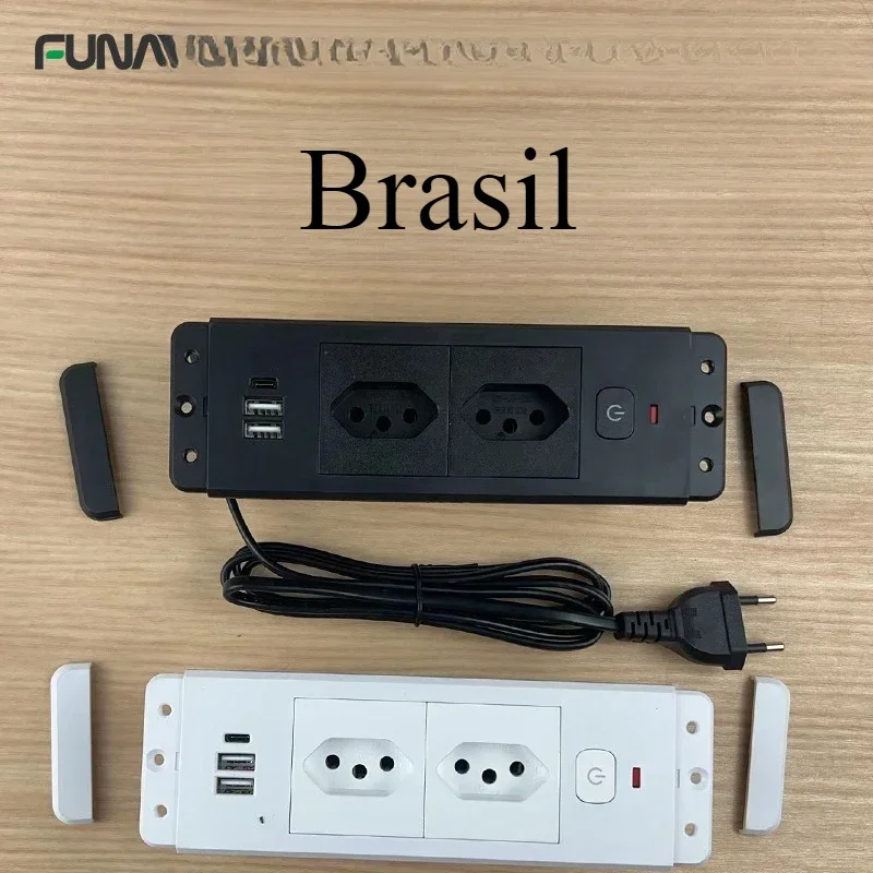 Table Embedded Hidden Power Socket EU KR Israel Brazil with 2 USB Type-c 13A Switch Desktop Power Furniture Electrical Sockets