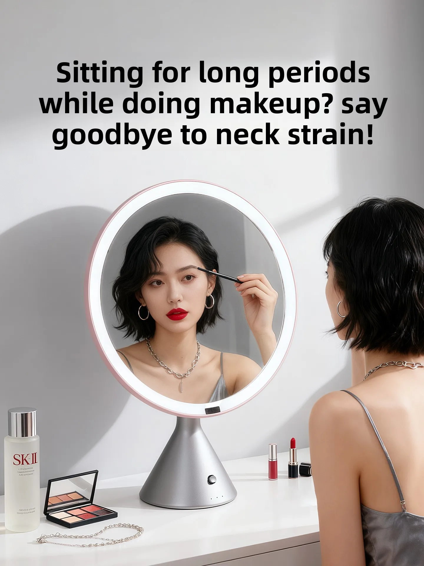 مرآة زينة ذكية بإضاءة LED لسطح المكتب، مرآة تجميل خاصة عالية الوضوح لسطح المكتب مع ضوء