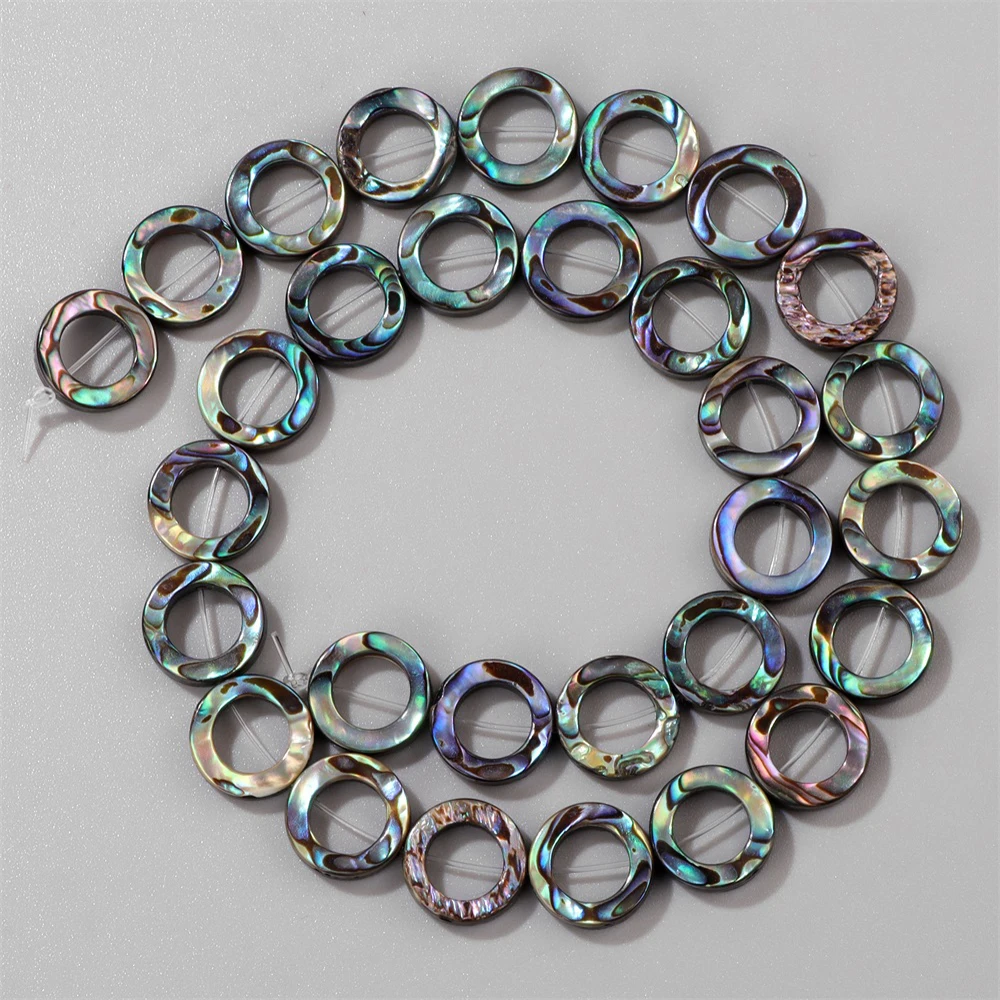 Round Doughnut Shape Abalone Shell Beads Hollow Out Natural Shell Loose Beads Used for DIY Jewelry Making Necklace Bracelet 13MM