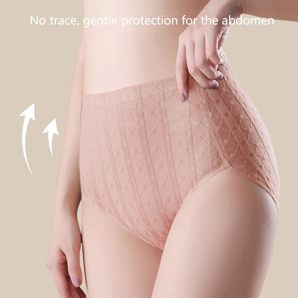3ks/sada dámských bezešvých bavlněných kalhotek s vysokým pasem - stahování bříška, antibakteriální, na boky, měkké strečové kalhotky - náhled 4