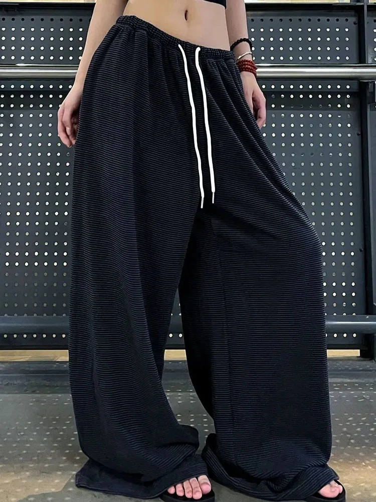 スター刺繍パンツ女性ヴィンテージストライプストリート原宿ワイドレッグパンツハイウエストルーズカジュアル怠惰な風ジャズパンツ