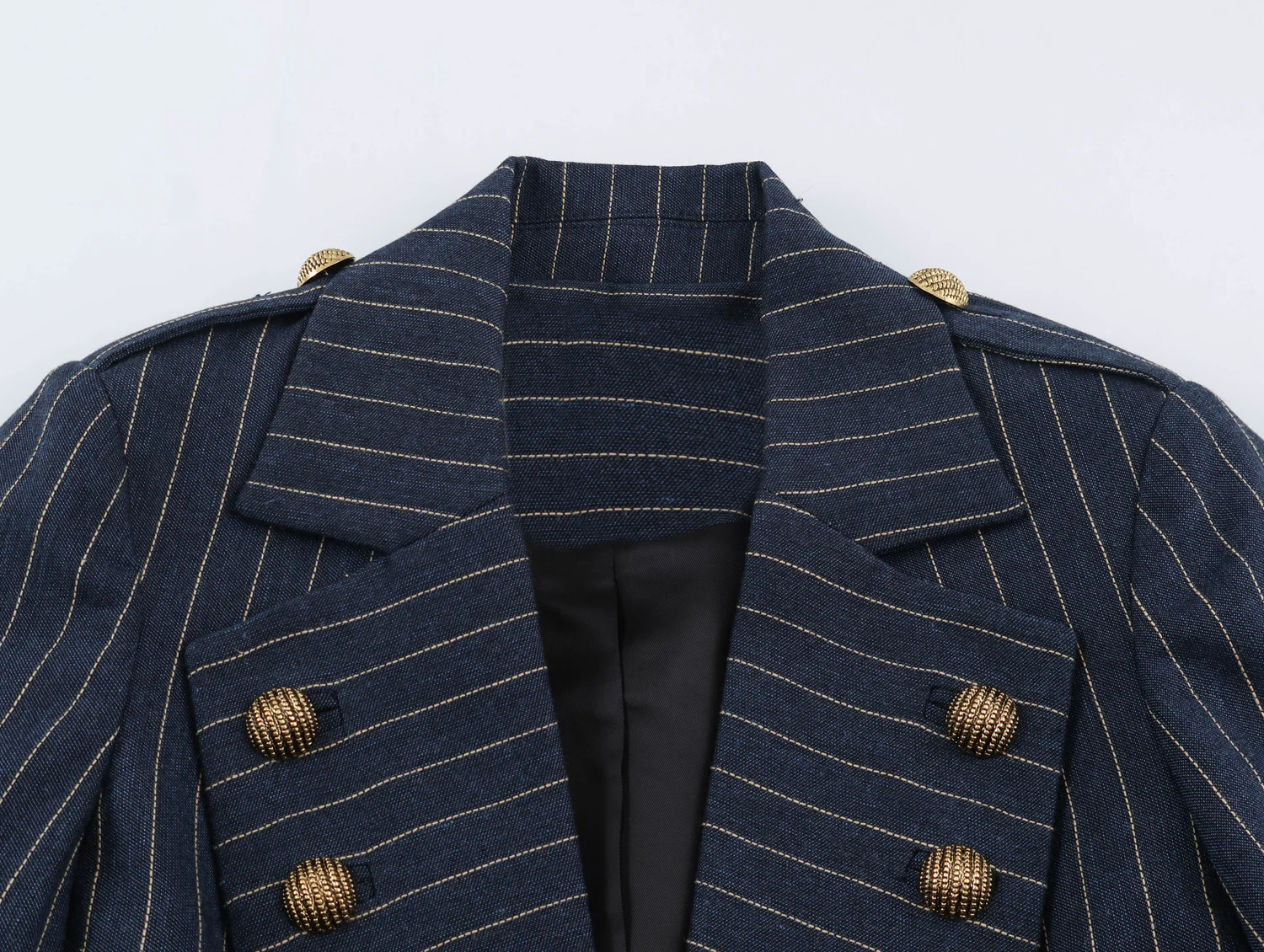 BSAY Retro College Damen Gestreifter Blazer mit Reverskragen, Doppelreihig, Zierknöpfe, Schmale Passform, Kurze Anzugjacke, Lässige Oberbekleidung – Detail 5