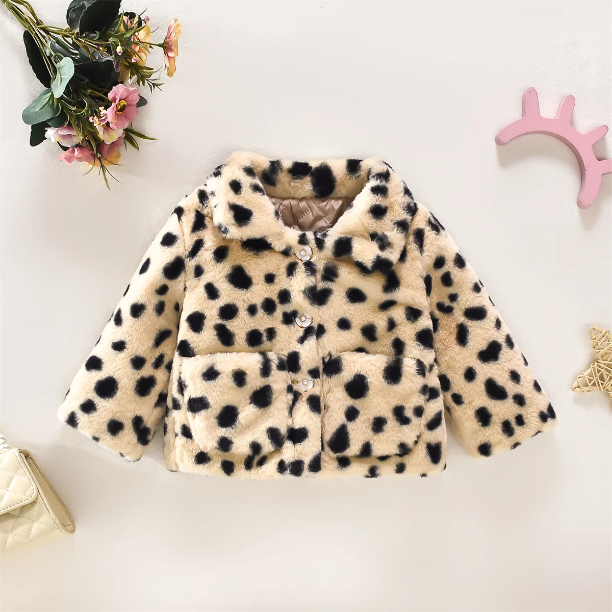 Winter Baby Girl Artificial Fur Coat For Children With European And American Leopard Pattern Fashion Cotton Filled Jacket