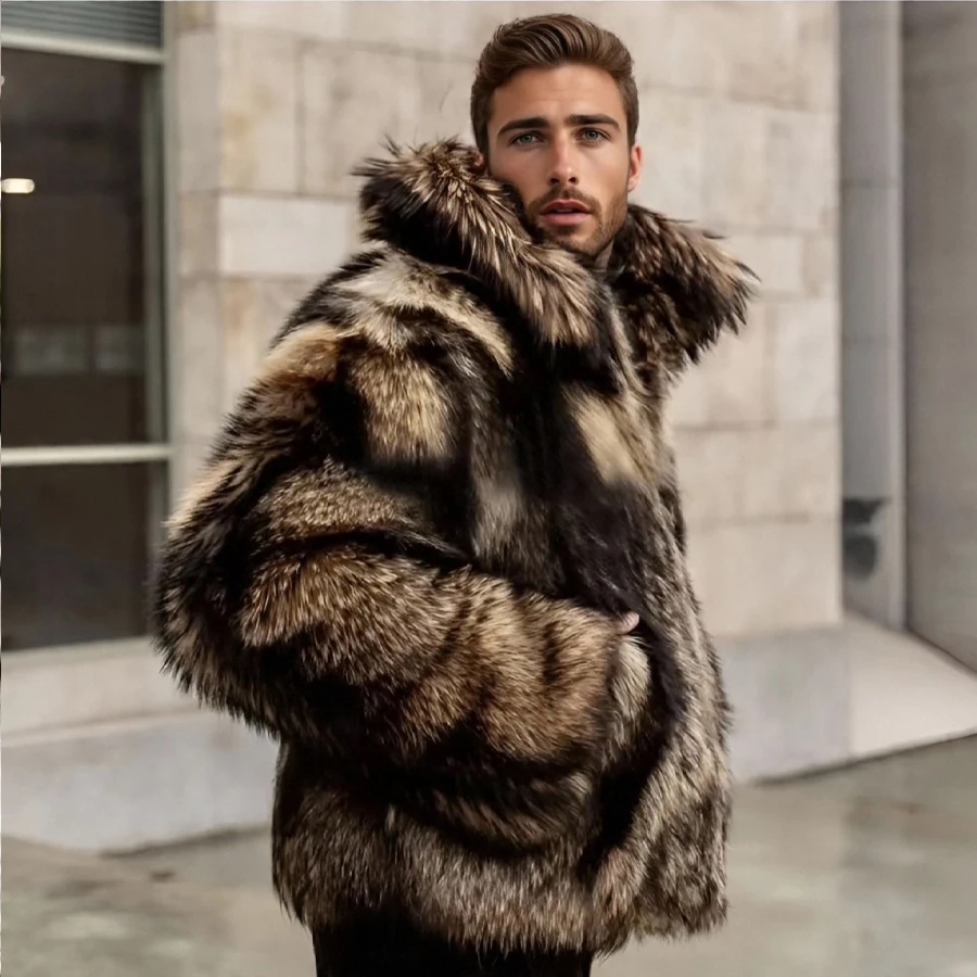 

Real Fur Coat Men's Raccoon Coat 2024 Luxury Natural Fur Jackets Fashion Full Skin Bomber Jacket