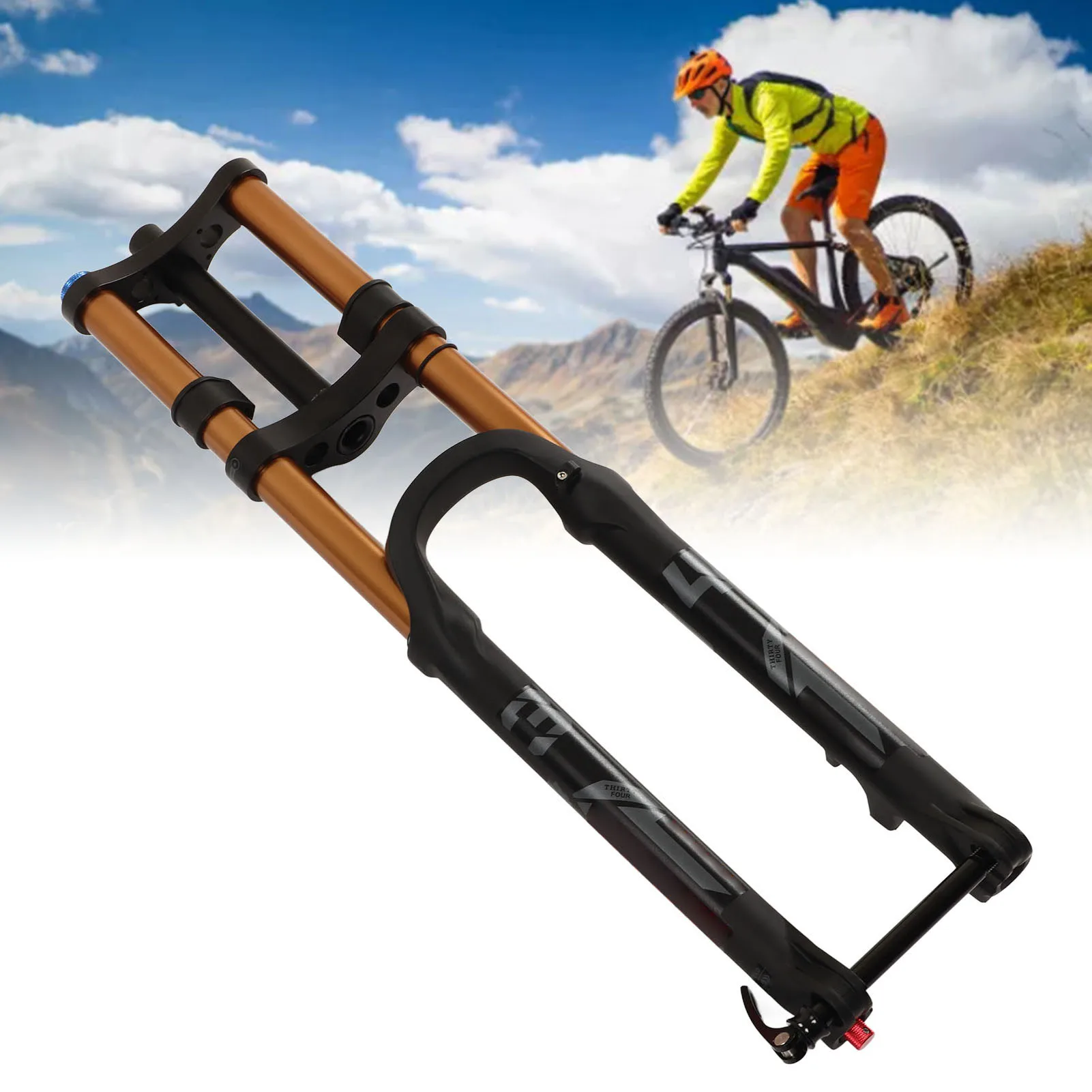 Mountain Bike Front Fork Aluminum Alloy Straight Tube Gold Bike Suspension Fork Silent Ride Manual Lockout for Bike Accessory