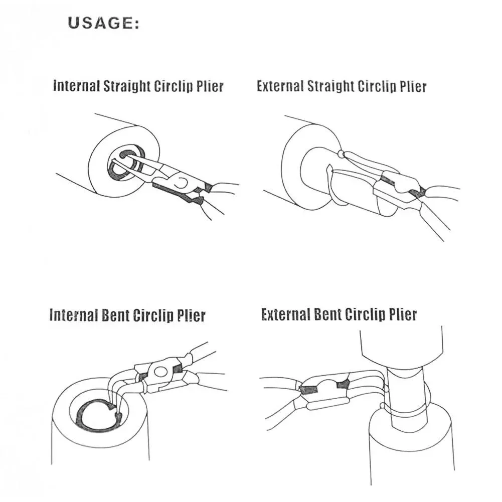 4 In 1 Snap Ring Pliers Set Internal External Circlip Pliers with Straight Bent Jaw for Ring Remover Retaining C Clip Pliers