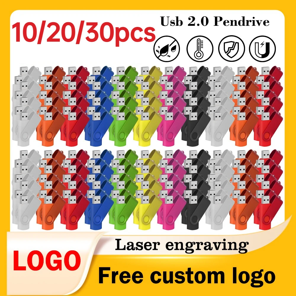 10/20/30Pcs Custom USB2.0 Flash Drive Pendrive 1GB 2GB 4GB Pen Drive 8GB 16GB Memory Stick 32GB USB Stick 64GB Flash 128MB Gift