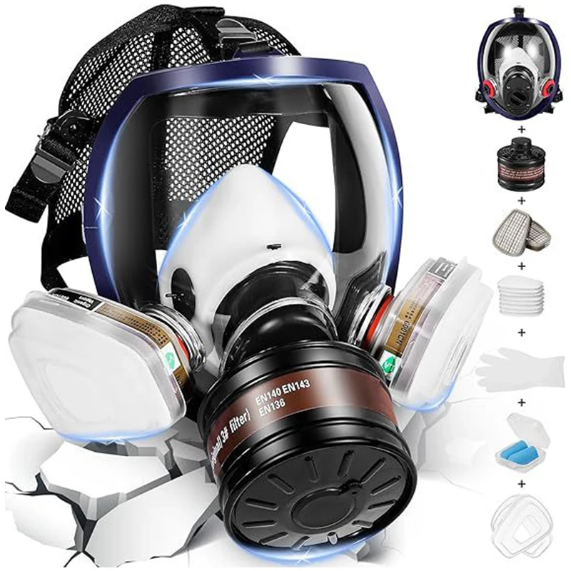 Full Face Respirator Gas Mask 40 Mm Activated Carbon Filter Canister Suitable for Fumes Chemical, Spray Paint, Tactical-Survival