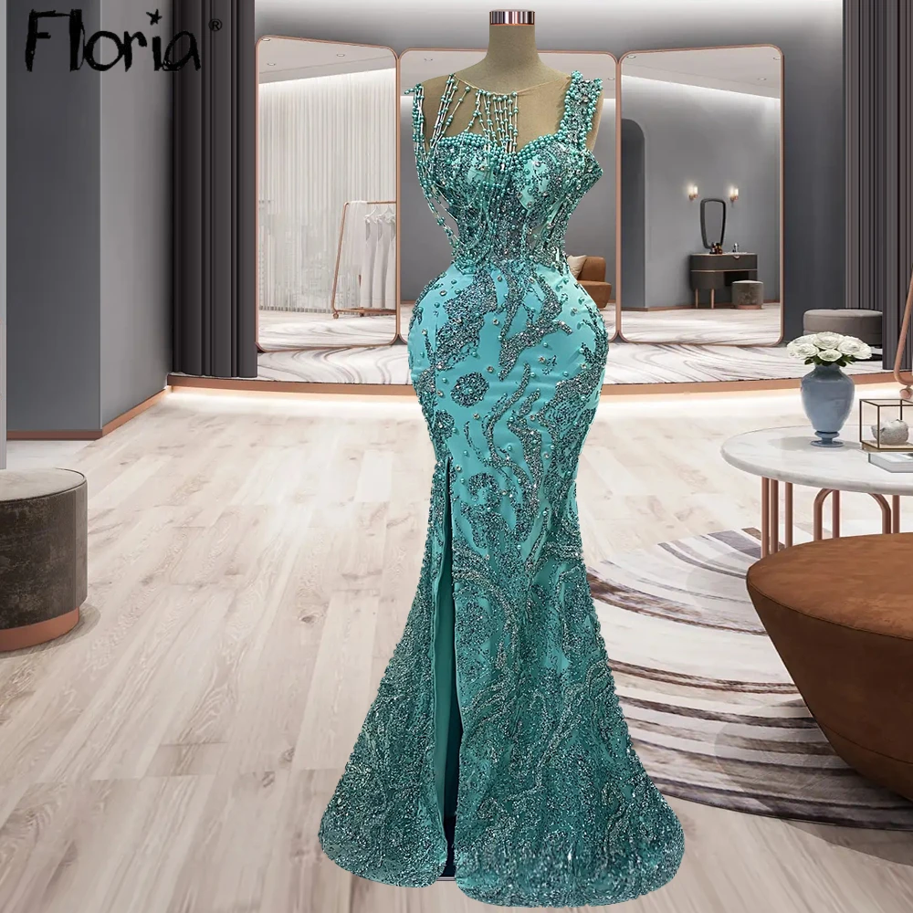 Aqua Charming-Robe de Soirée pour Femme, Col Transparent, Perles, Gland, Fente Avant, Robe de Soirée, Mariage, Occasions Formelles, Sur Mesure